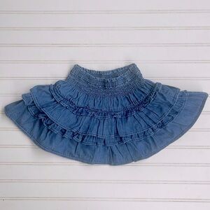 GAP x LOVE SHACK FANCY 100% Cotton Layered Ruffle Elastic Denim Jean Skirt